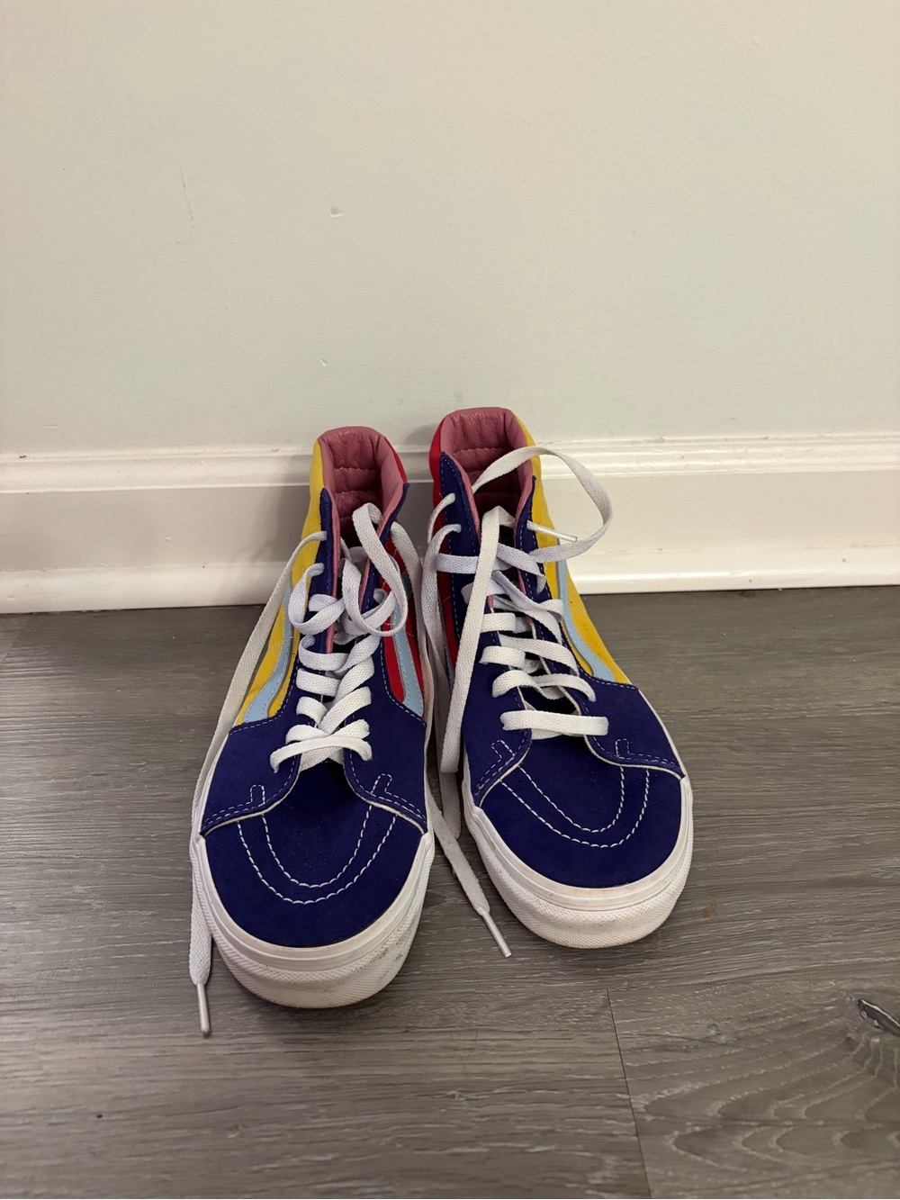 Vans Womens High-Top Sneakers in Navy, Yellow & Pink